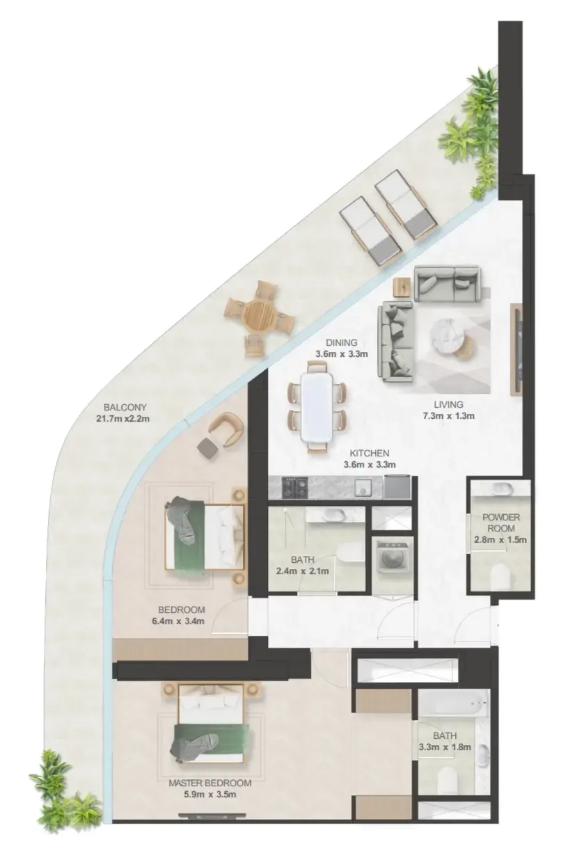 Oystra 2 bed floor plan, 1,965 sqft