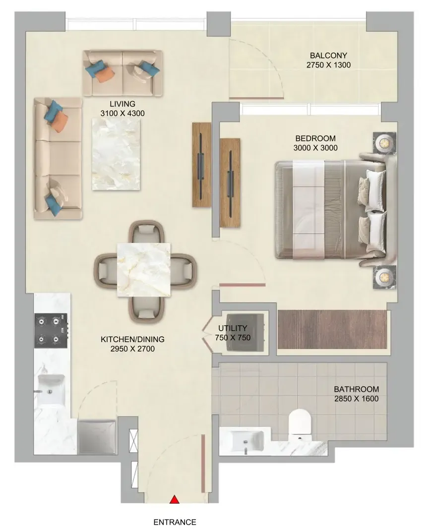 The Woods Abode at Sobha Sanctuary 1 bed floor plan, 540 sqft