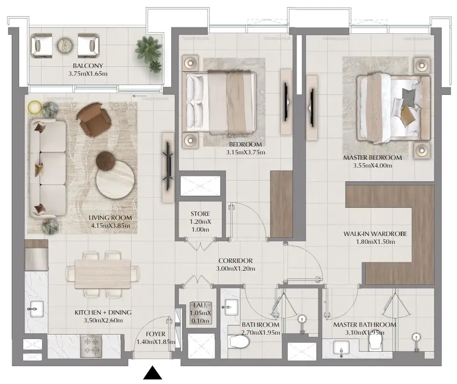 Terra Woods 2 bed floor plan, 1,119 sqft