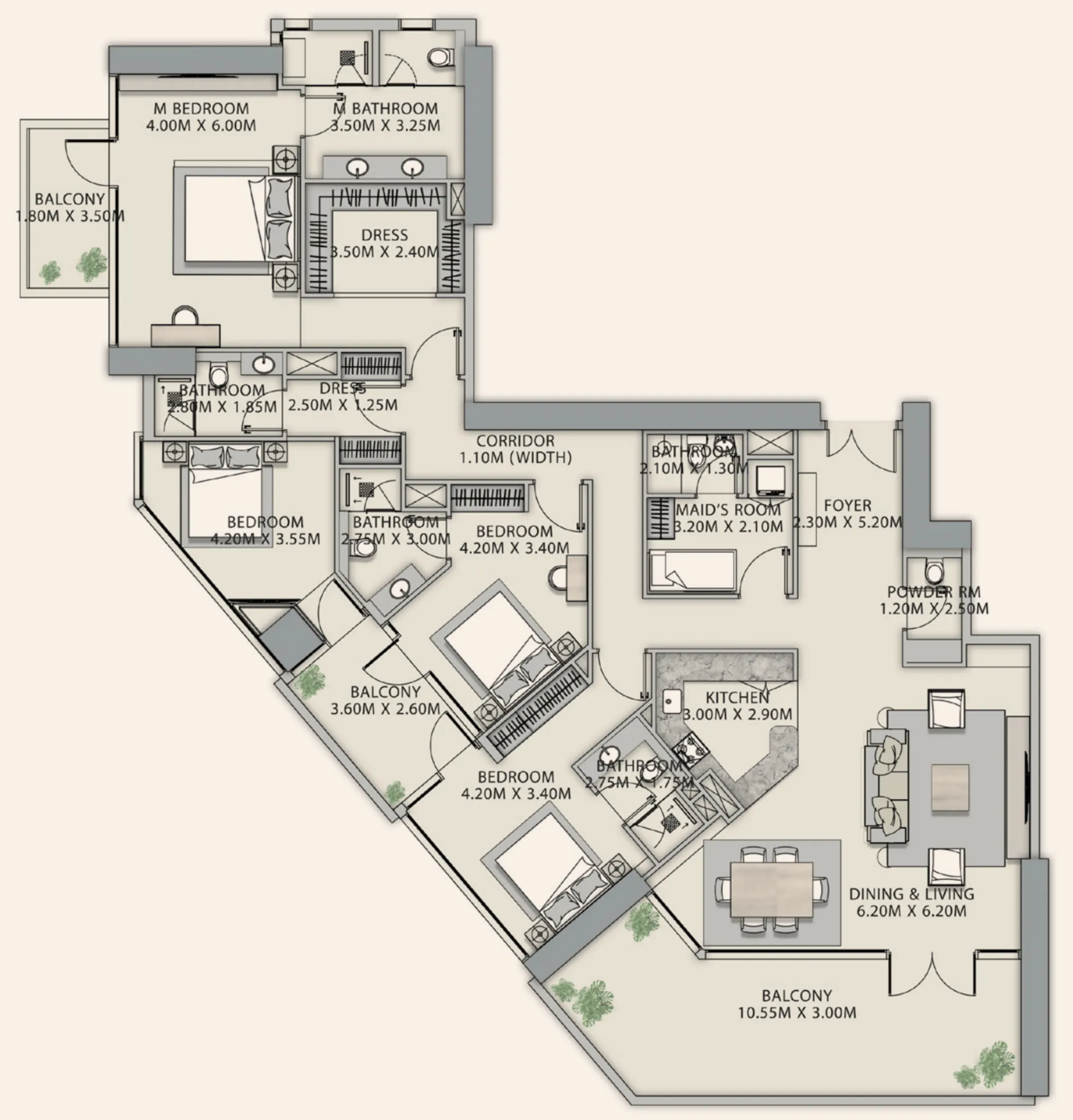 Velor Penthouses 4 bed floor plan, 3,000 sqft
