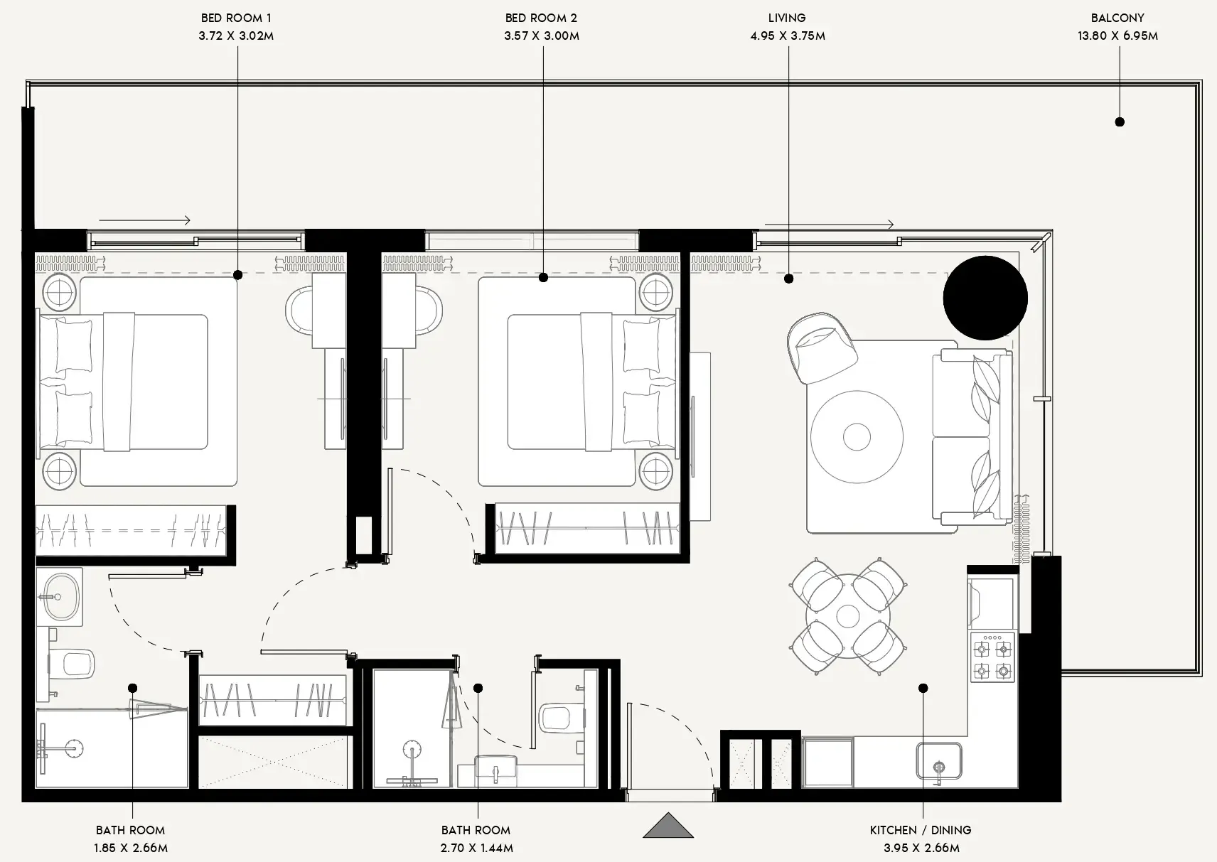 Azizi Venice 2 bed floor plan, 1,216 sqft