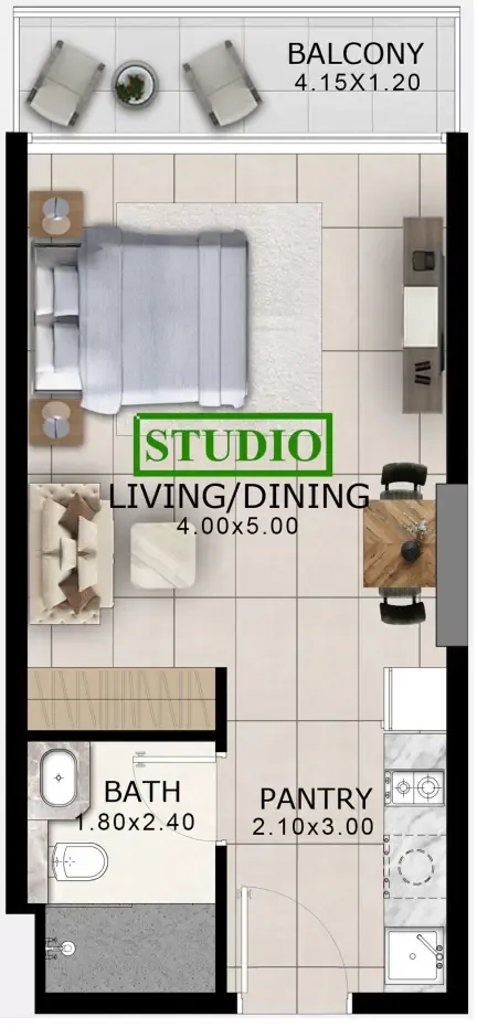 Arlington Park 2 Studio floor plan, 403 sqft