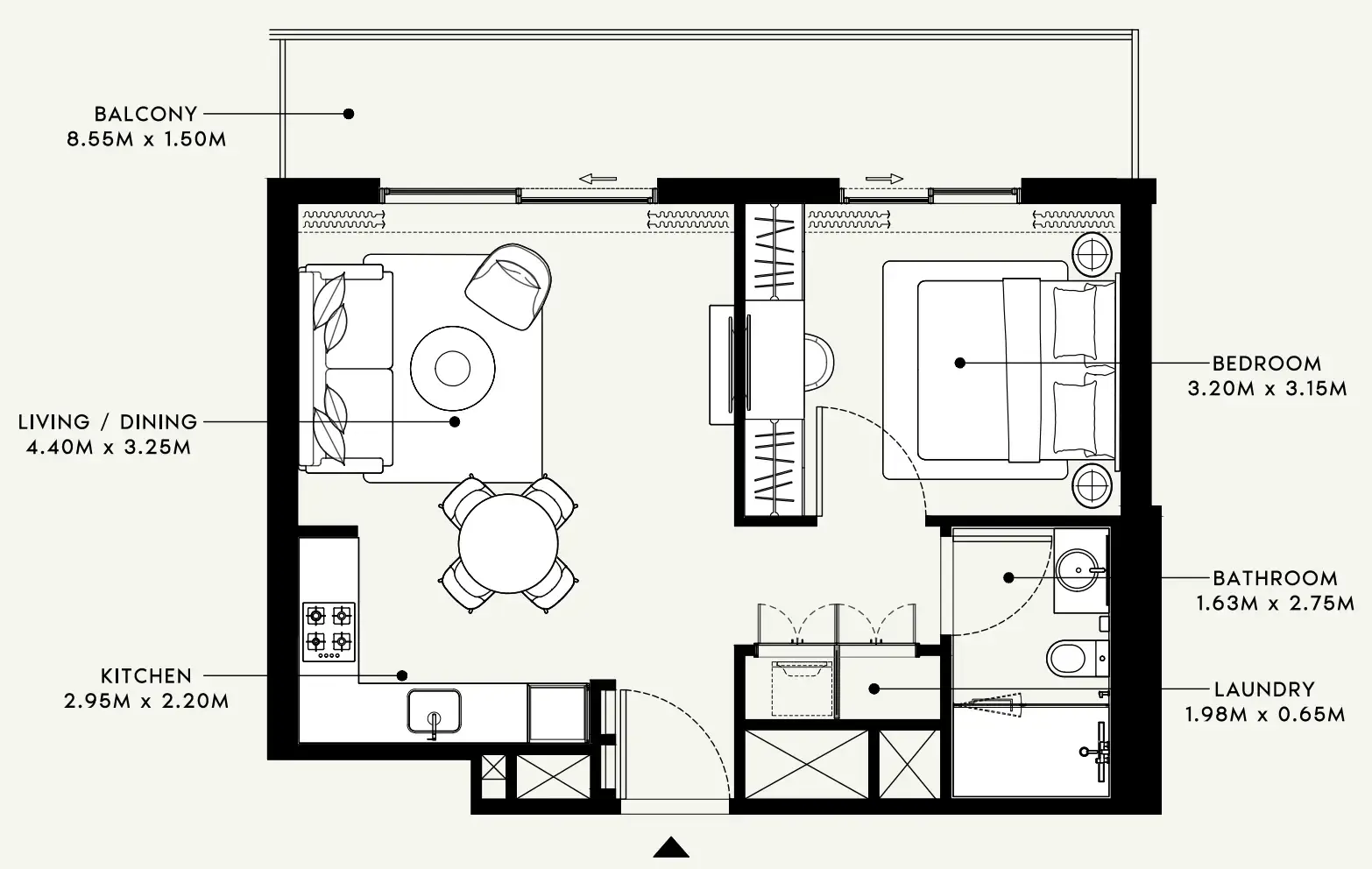 Beach Oasis 1 and 2 1 bed floor plan, 680 sqft