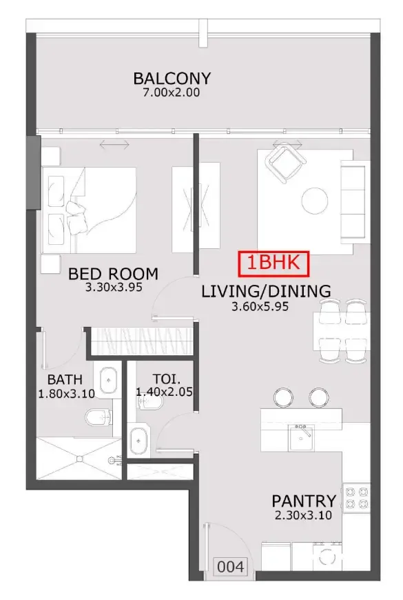 Azra Residence 1 bed floor plan, 795 sqft