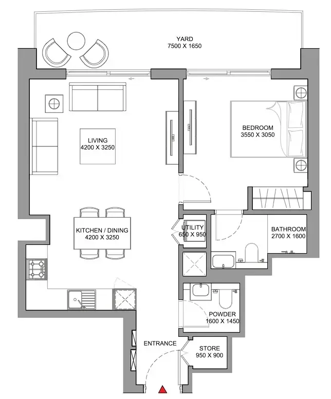 Skyscape 1 bed floor plan, 789 sqft