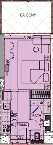 Binghatti Vintage Studio floor plan, 372 – 373 sqft