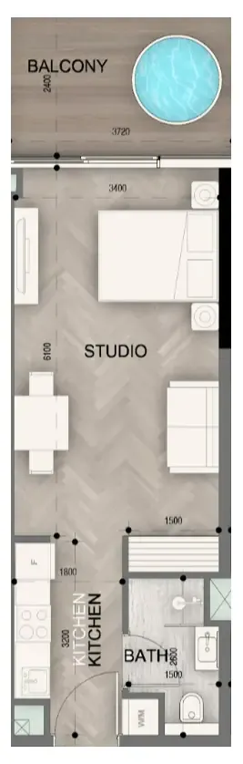 Sky Line by Peace Homes Studio floor plan, 478 sqft