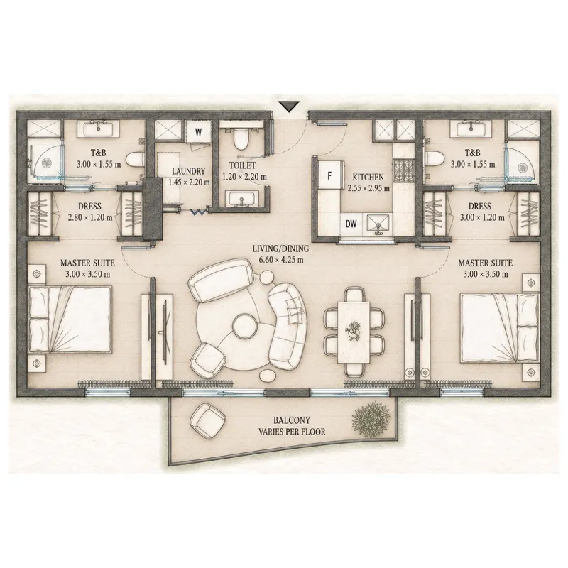 Epoque 2 bed floor plan, 1,014 – 1,015 sqft