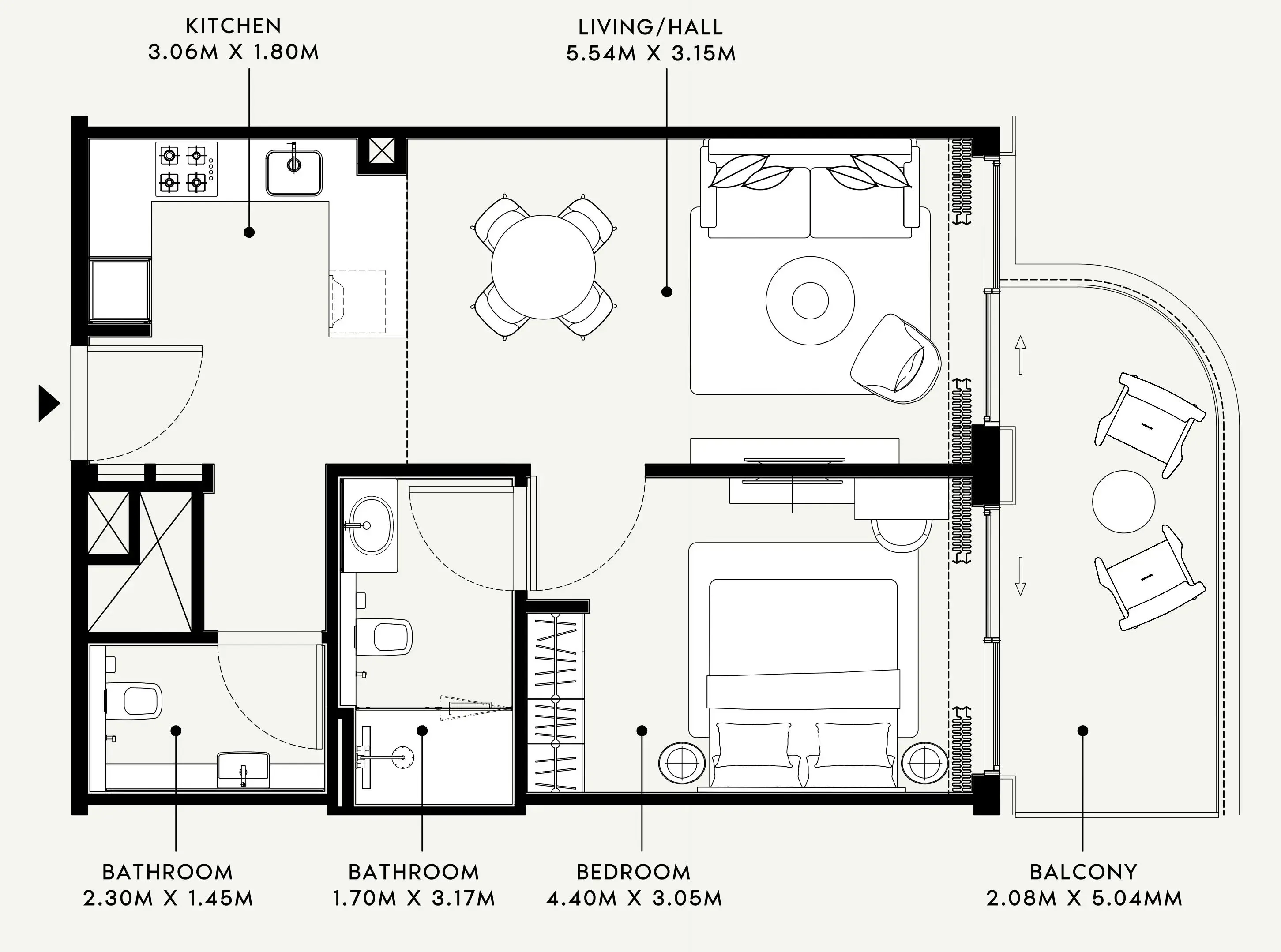 Azizi Venice 1 bed floor plan, 723 sqft