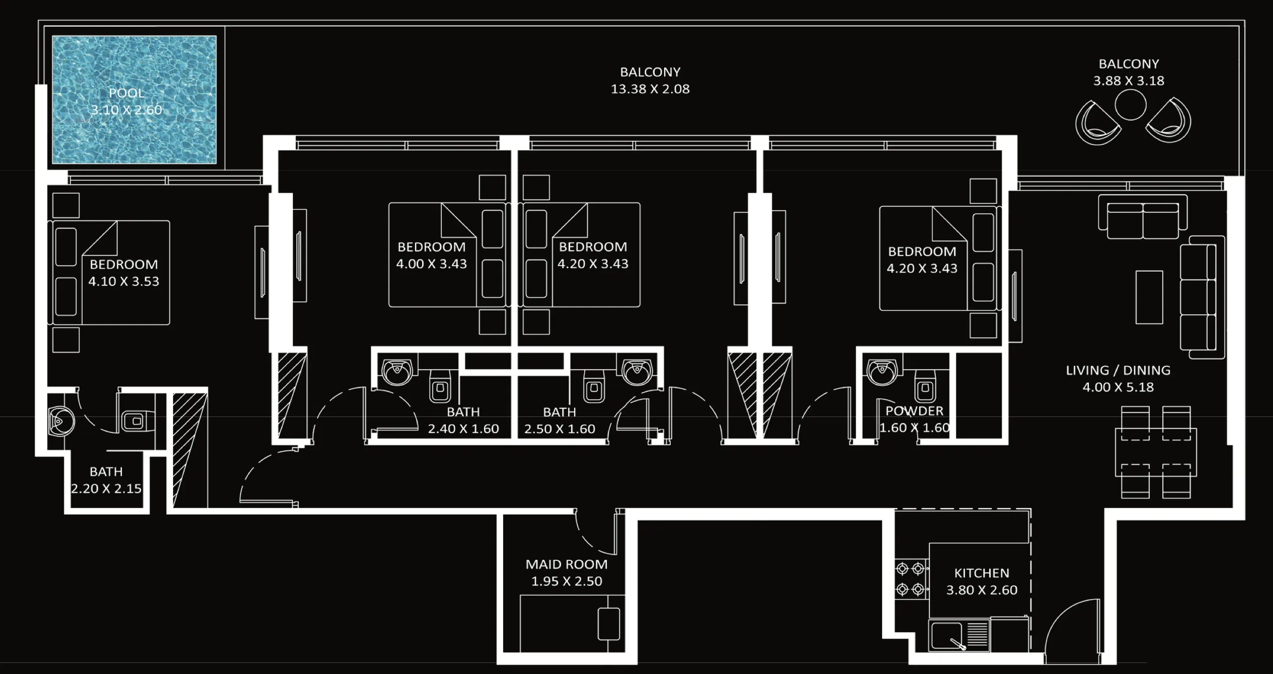 Diamondz 4 bed floor plan, 1,971 – 1,973 sqft
