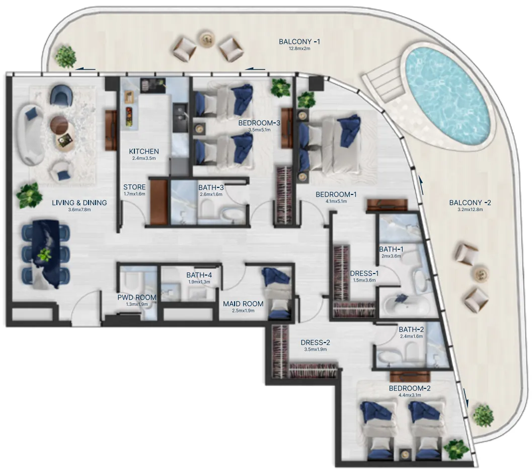 Acacia by BNW Developments 3 bed floor plan, 2,545 sqft
