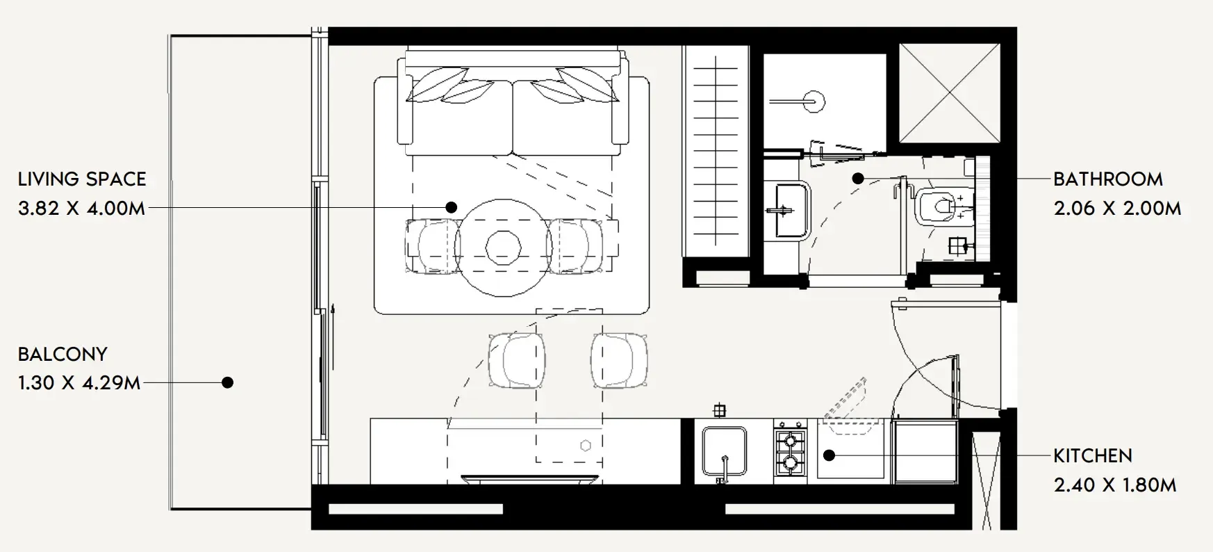 Jaddaf Beach Oasis Studio floor plan, 338 sqft