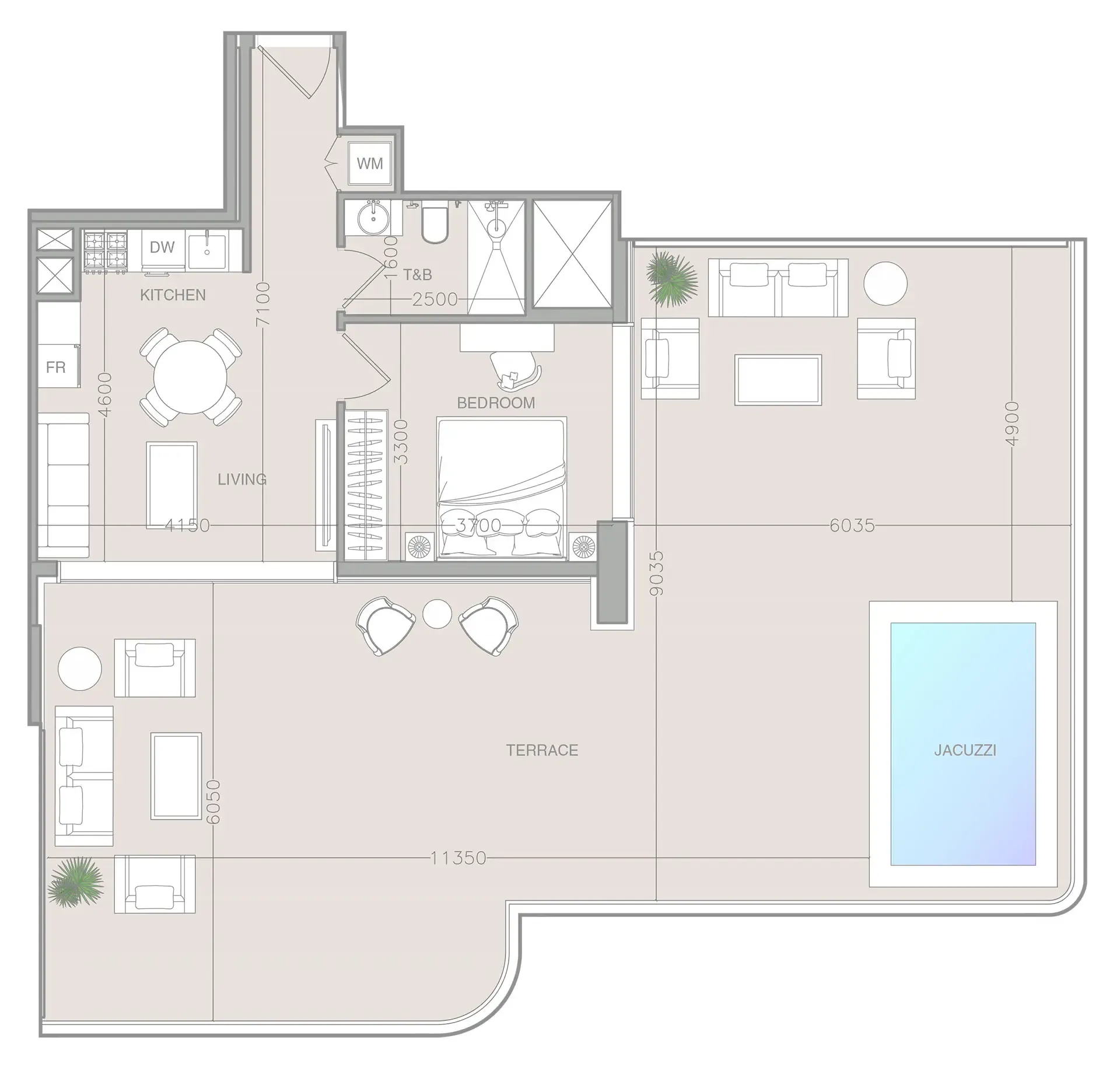 ELAR1S Axis 1 bed floor plan, 1,597 sqft