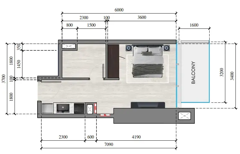 Auresta Tower Studio floor plan, 333 – 343 sqft