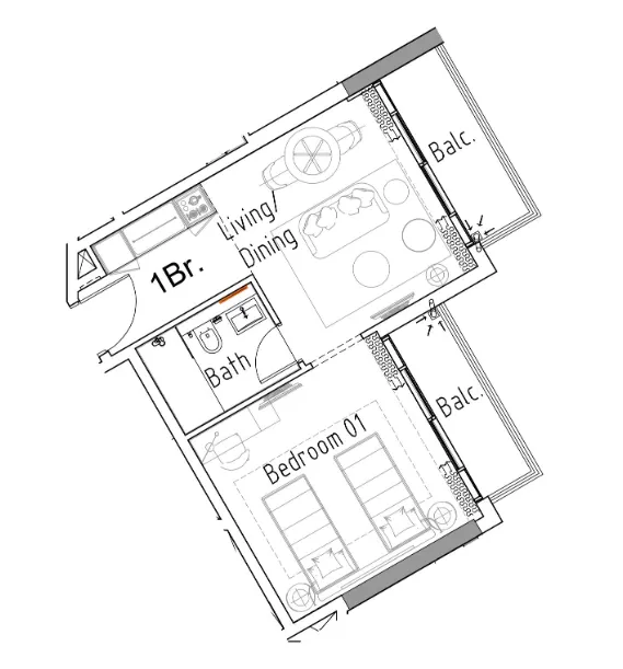 Damac Hills 2 - Hotel Edge by Rotana 1 bed floor plan, 547 sqft