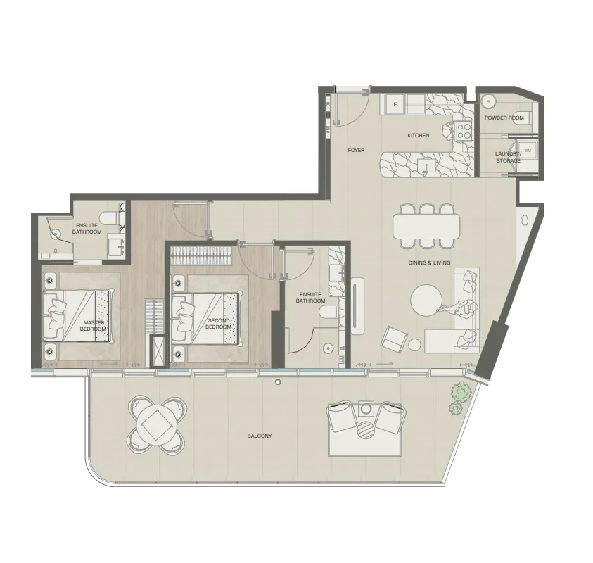 Mondrian Phases 1 and 2 2 bed floor plan, 1,422 sqft