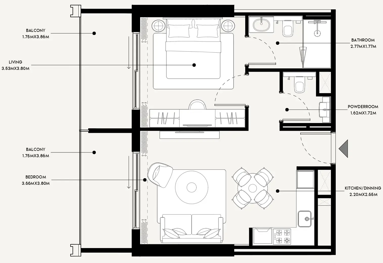 Azizi Venice 1 bed floor plan, 708 sqft