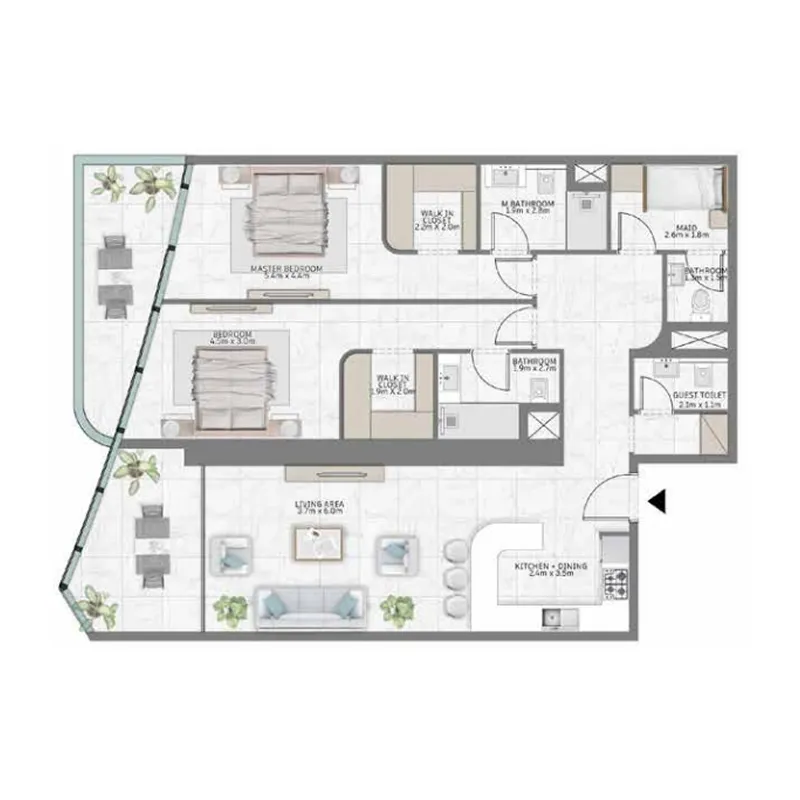 Al Habtoor Tower 2 bed floor plan, 1,579 sqft