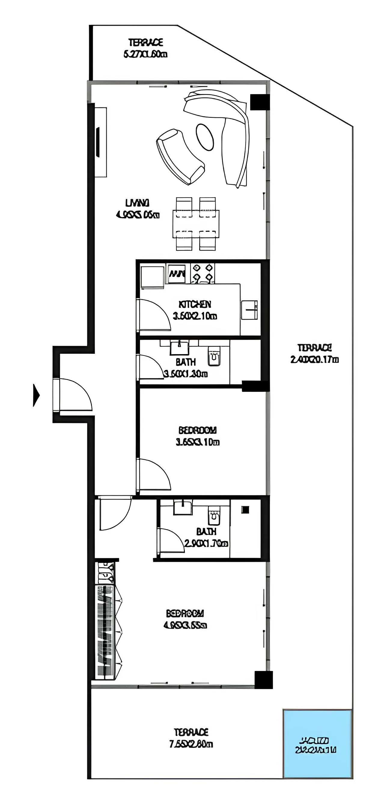 Trinity 2 bed floor plan, 1,710 sqft
