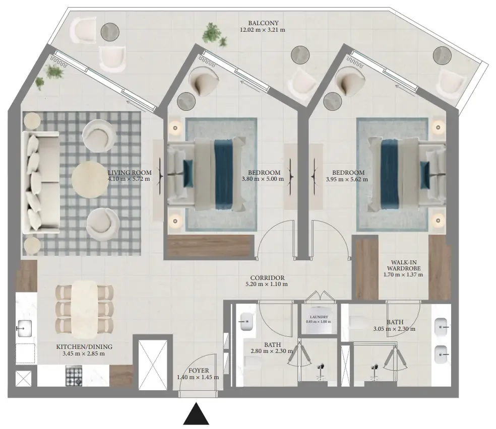 Fior 1 2 bed floor plan, 1,346 sqft