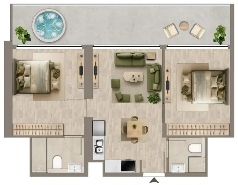 Colibri Views 2 bed floor plan, 870 – 881 sqft