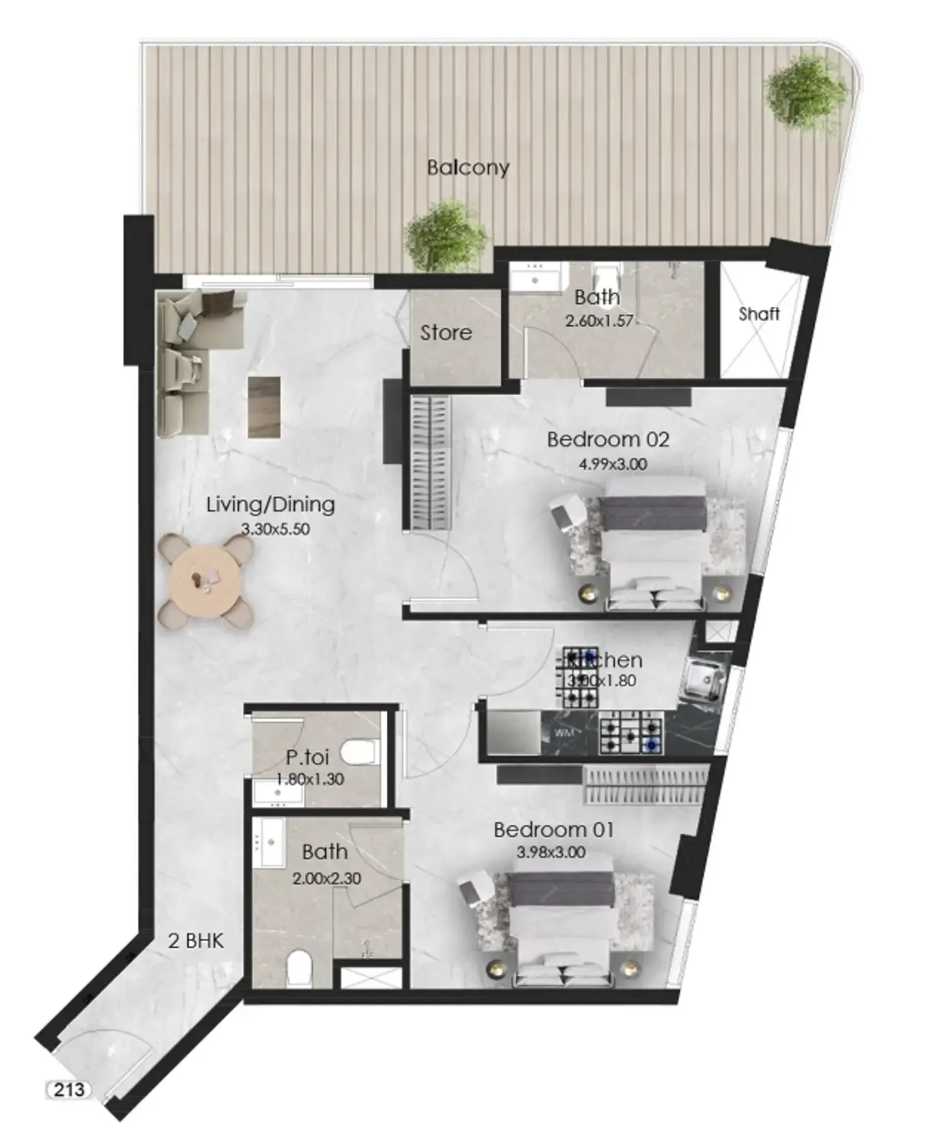 Aristo 2 bed floor plan, 1,126 sqft