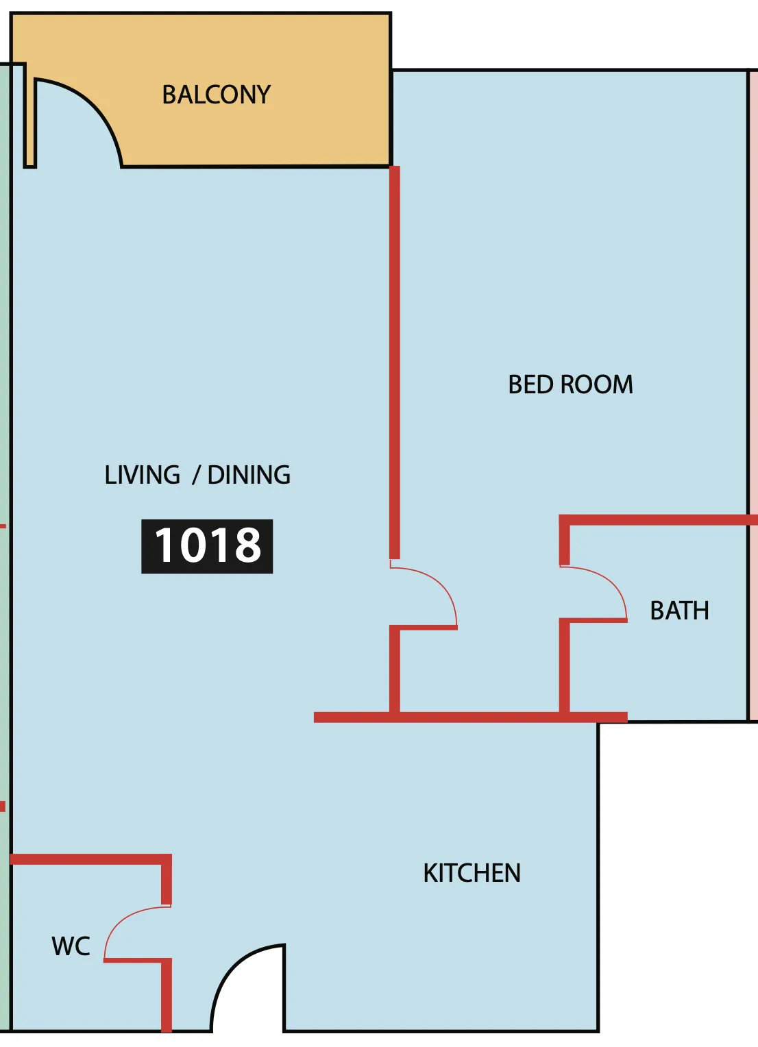 Paradise View 1 1 bed floor plan, 818 sqft