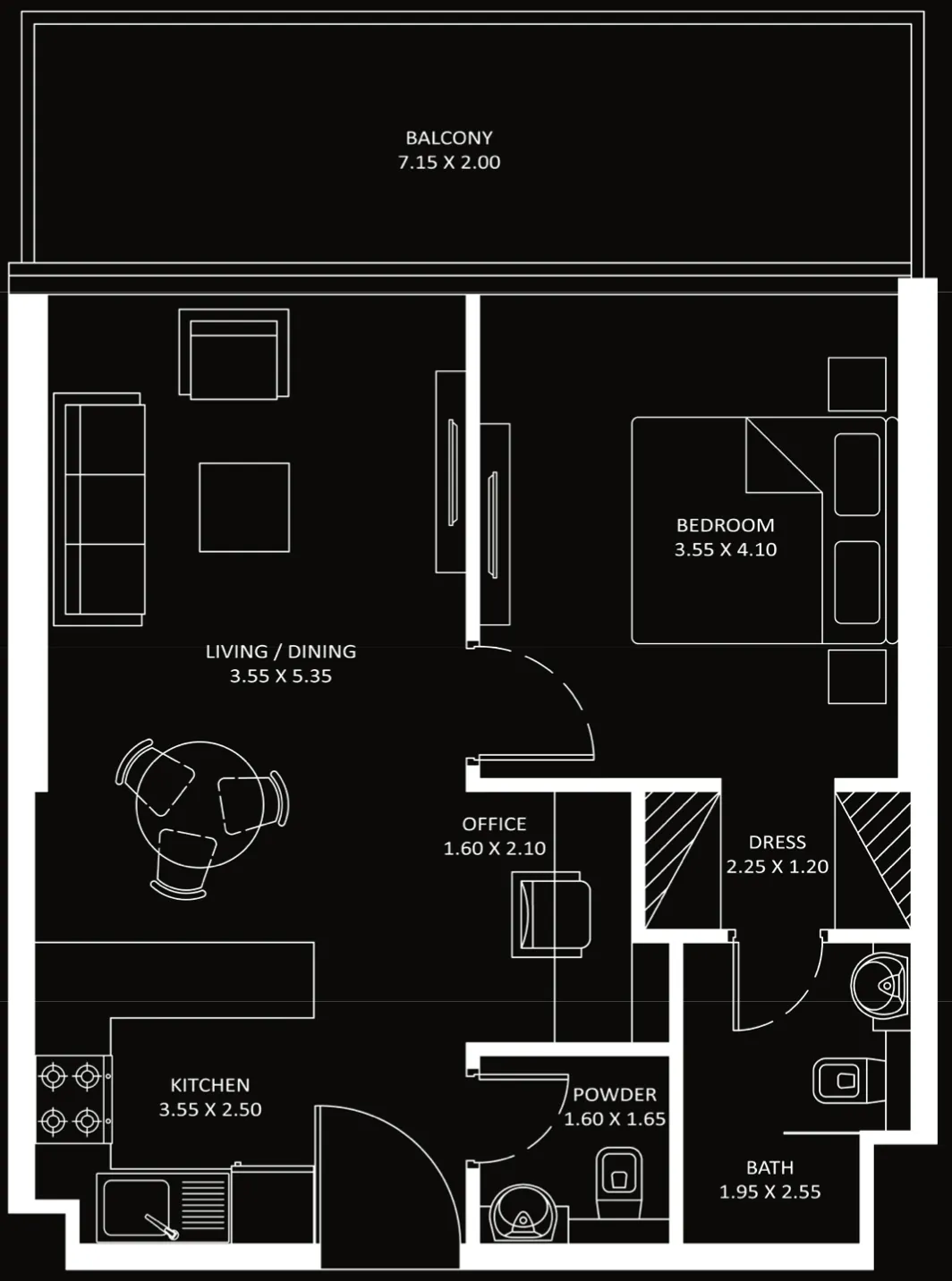 Diamondz 1 bed floor plan, 751 sqft