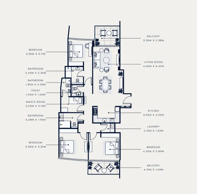 Azizi Venice 3 bed floor plan, 1,618 sqft