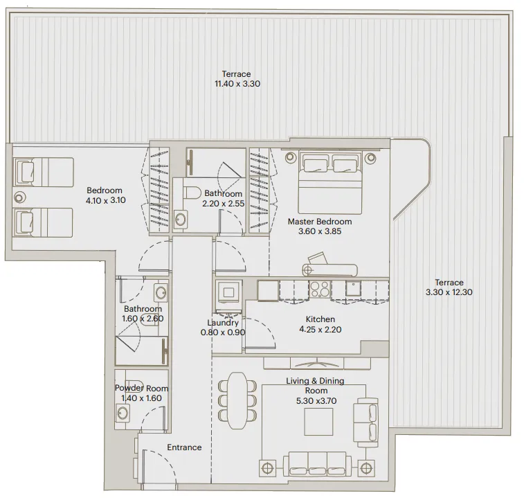 Eleve 2 bed floor plan, 1,907 sqft