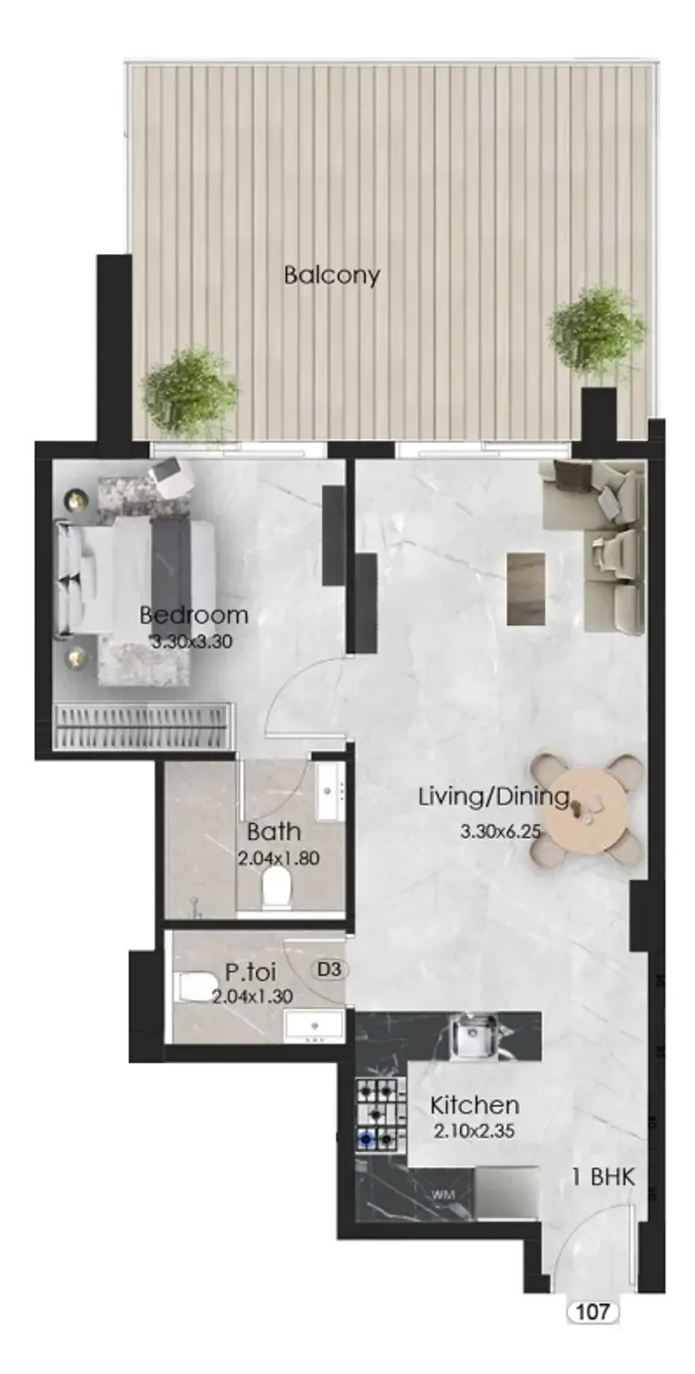 Aristo 1 bed floor plan, 826 sqft
