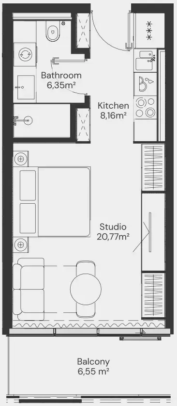 John Richmond District Studio floor plan, 448 sqft