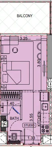 Binghatti Vintage Studio floor plan, 372 sqft