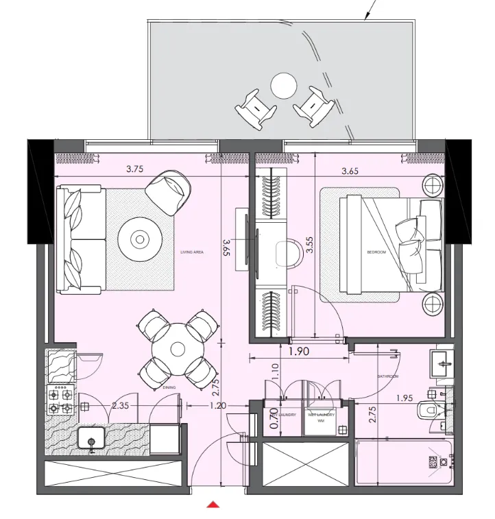 Azizi Wasel 1 bed floor plan, 642 sqft