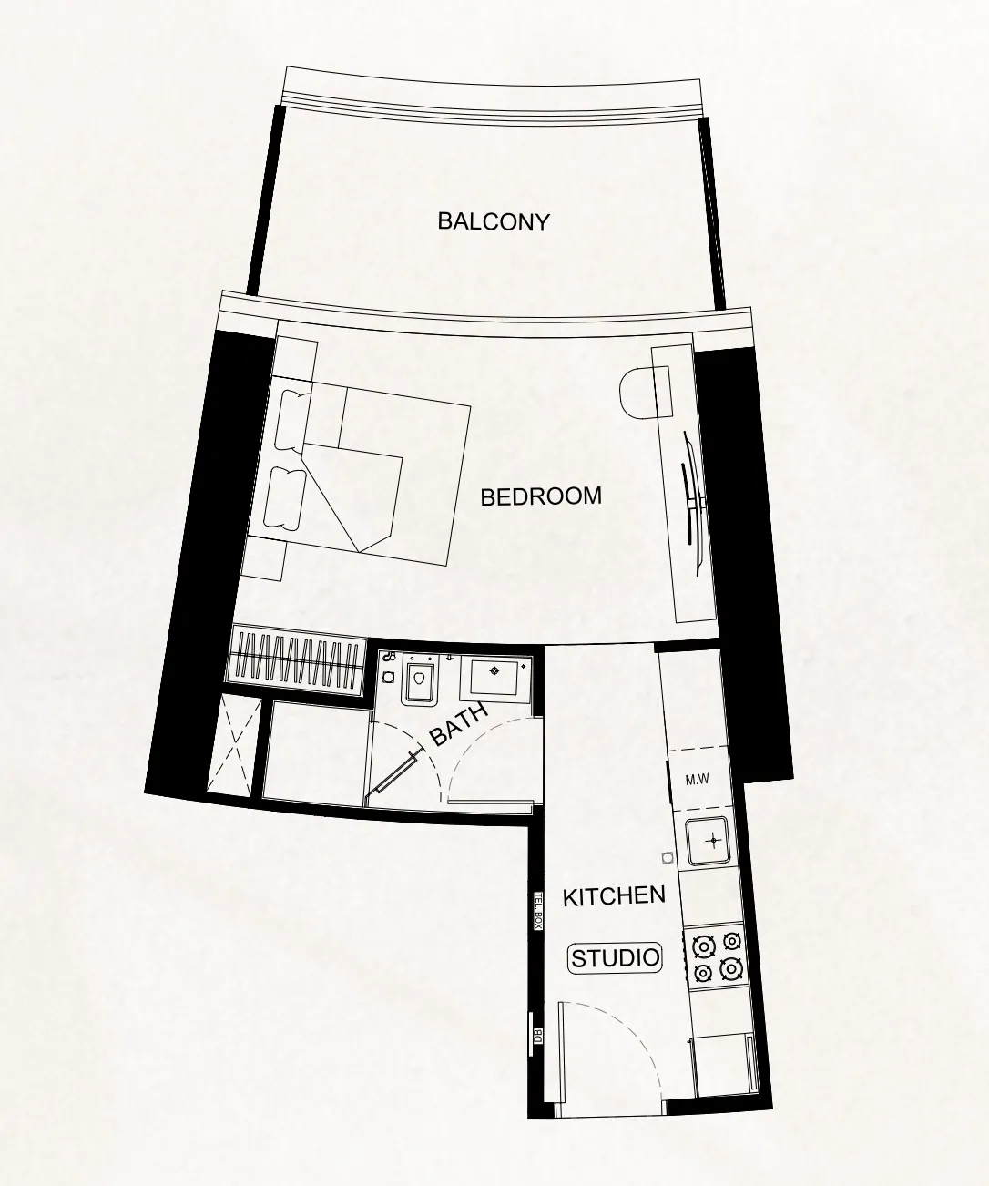 Binghatti Flare Studio floor plan, 433 sqft