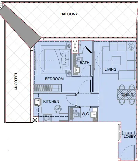 One by Binghatti 1 bed floor plan, 1,223 sqft