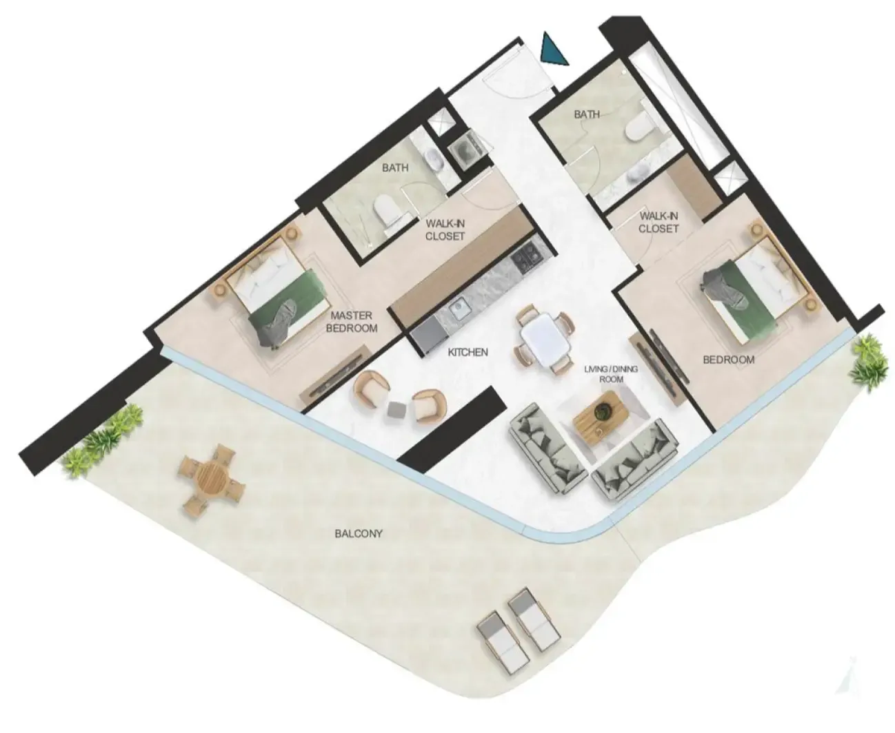 Oystra 2 bed floor plan, 1,675 sqft