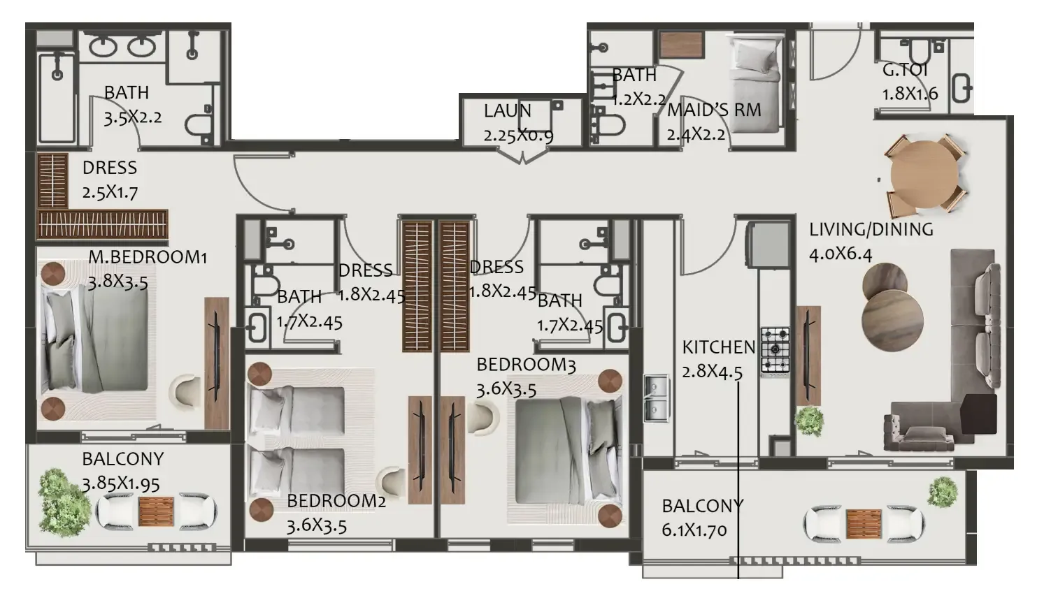 Hillside Residences 3 bed floor plan, 1,829 sqft