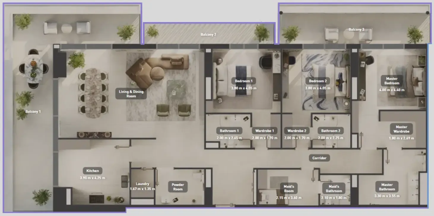 Juman 1 3 bed floor plan, 2,920 sqft