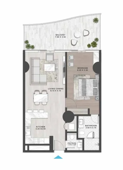 Damac Casa 1 bed floor plan, 1,061 sqft