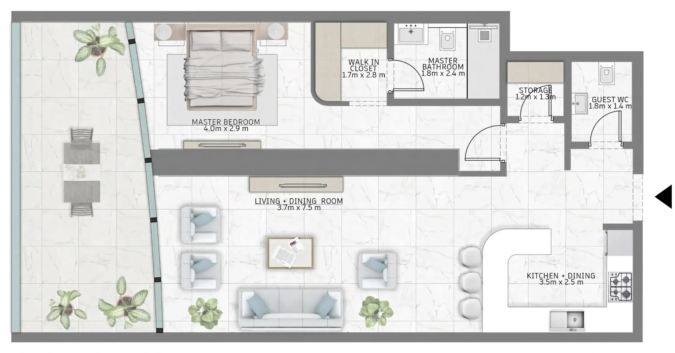 Al Habtoor Tower 1 bed floor plan, 1,165 sqft