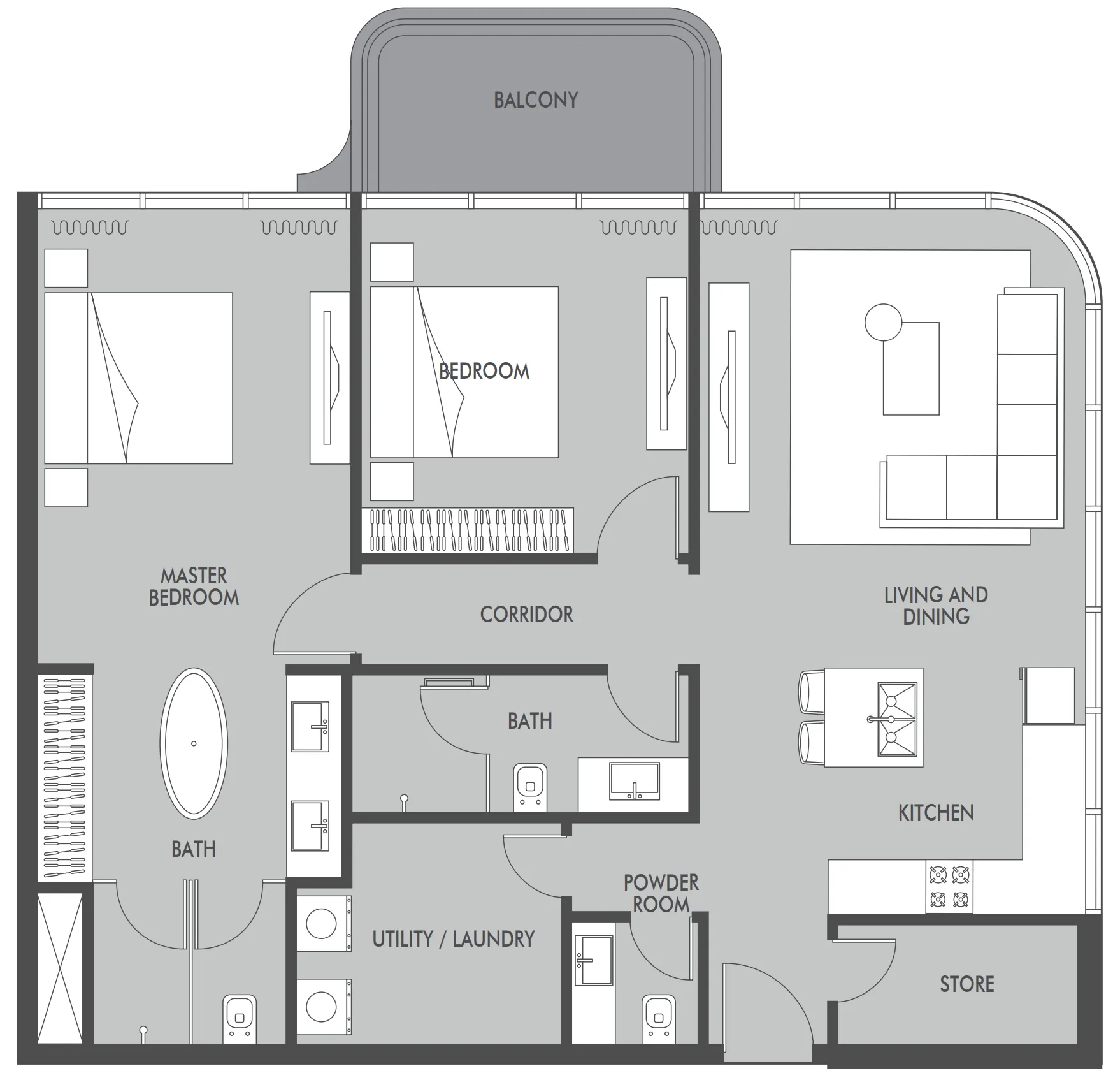 Seaside by Prestige One 2 bed floor plan, 1,194 sqft