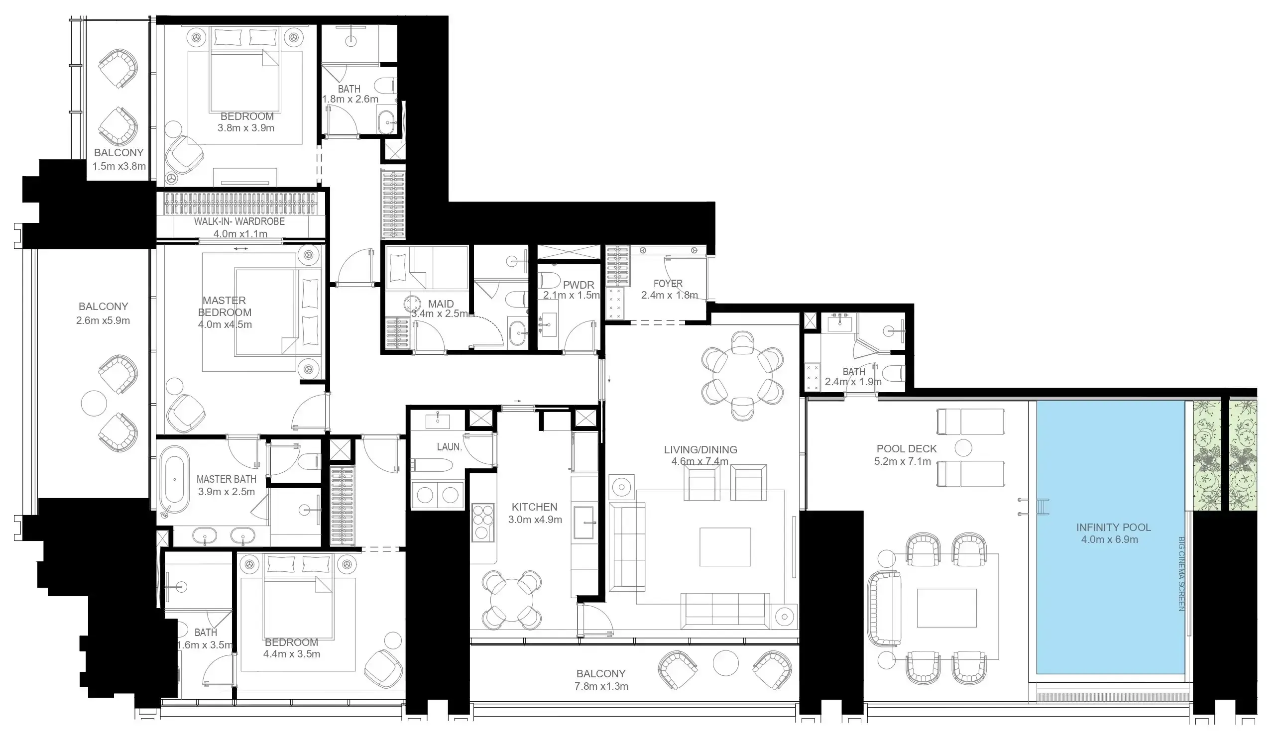 Burj Binghatti Jacob and Co Residences 3 bed floor plan, 3,264 sqft