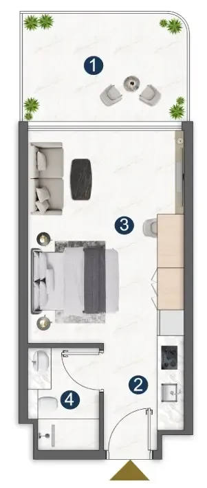 Voxa Pantheon Studio floor plan, 398 sqft