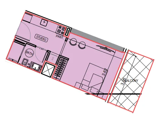 Binghatti Hillviews Studio floor plan, 410 sqft