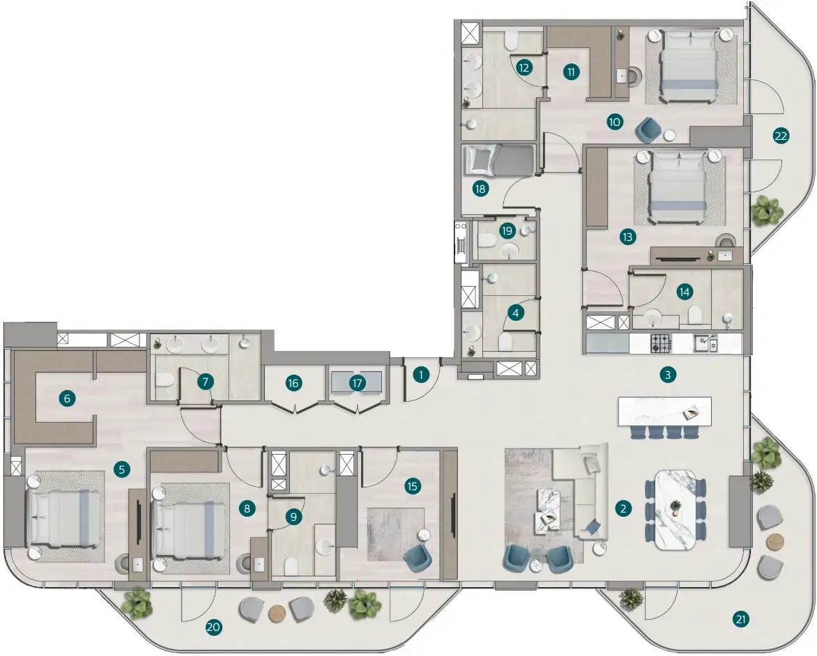 Flora Shore Beachside Residences 4 bed floor plan, 2,634 sqft