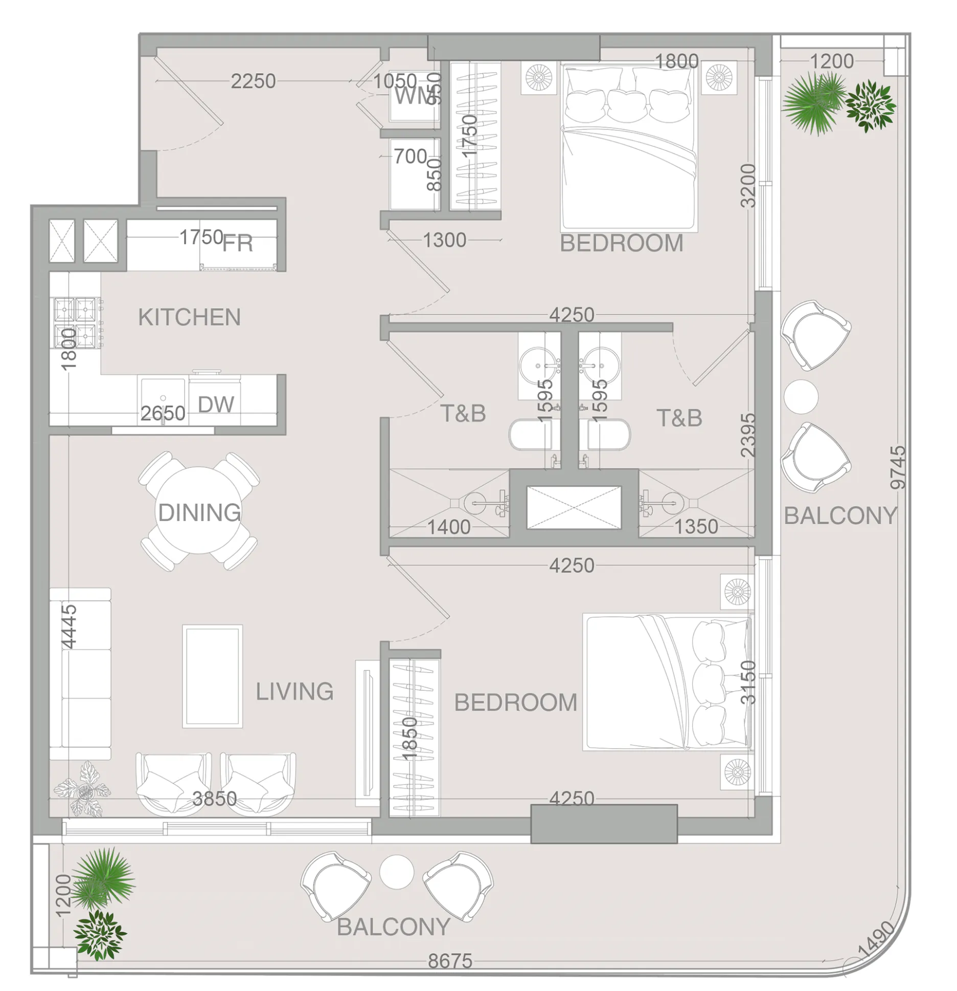 VERDAN1A 4 2 bed floor plan, 1,126 sqft