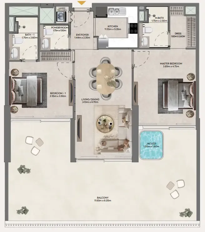 Hermina by Casagrand 2 bed floor plan, 1,652 sqft