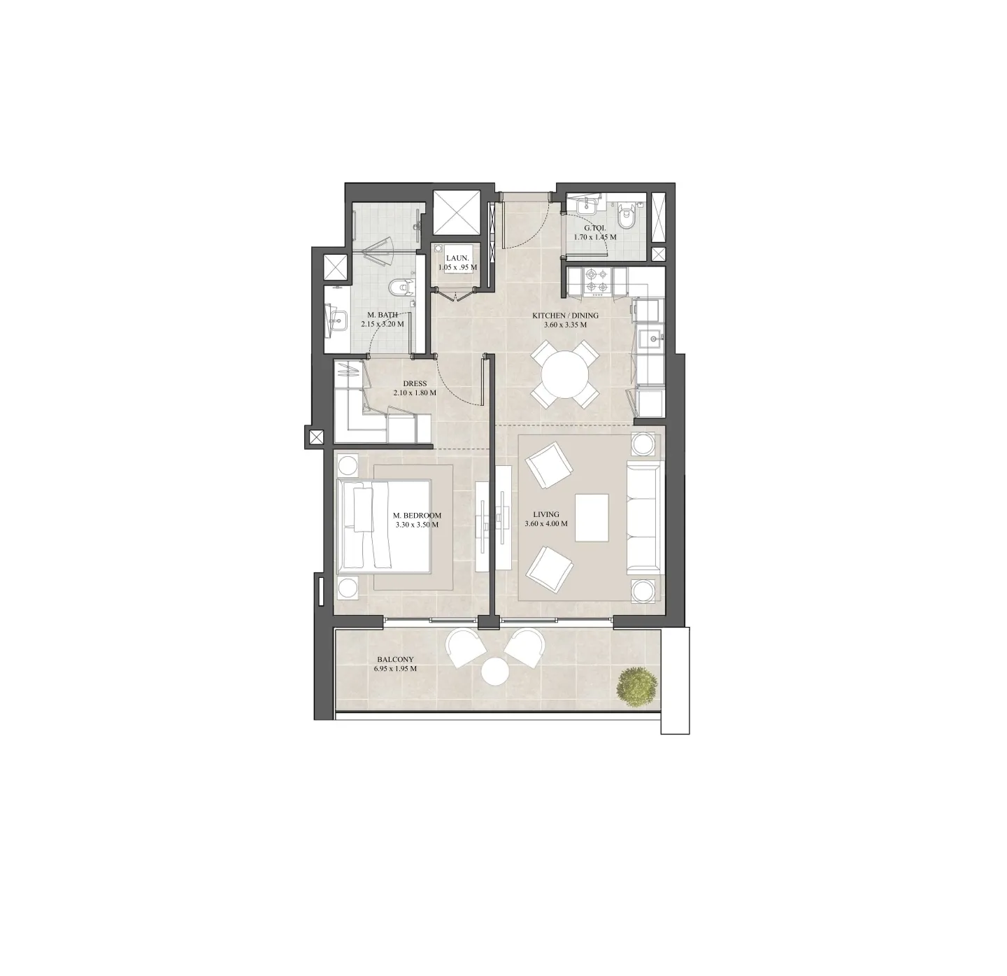 Hyde Residences 1 bed floor plan, 832 – 833 sqft