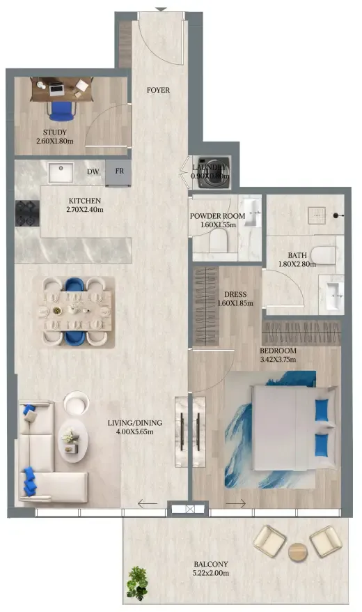 Maravea Residences 1 bed floor plan, 903 sqft